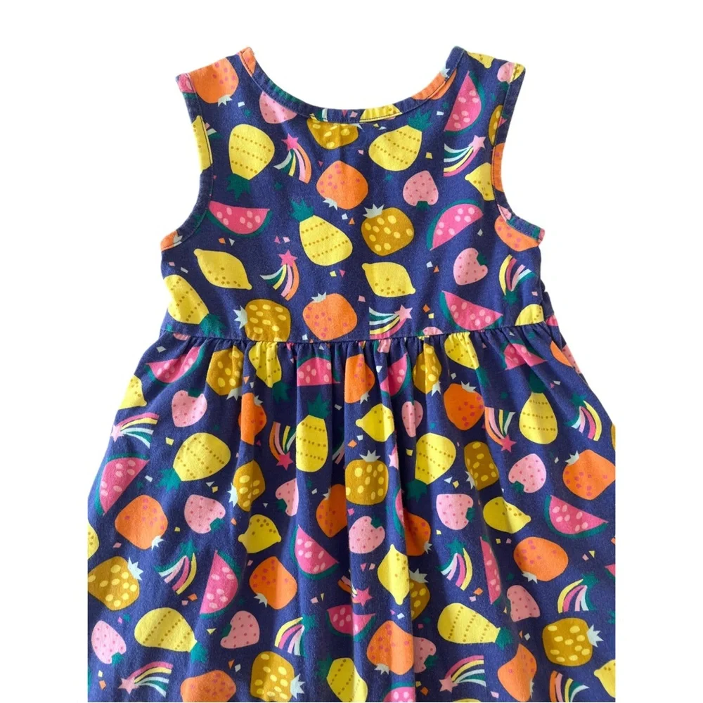 Wonder Nation Navy Fruit Print Sleeveless Dress - Yellow, Pink, Orange | Girl 5T